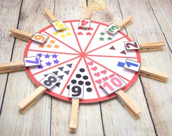 Gioco di abbinamento numeri stampabile. Conteggio dei fogli di lavoro 1-20. Gioco di abbinamento delle forme. Stampabili prescolari. Attività prescolastiche e della scuola dell'infanzia