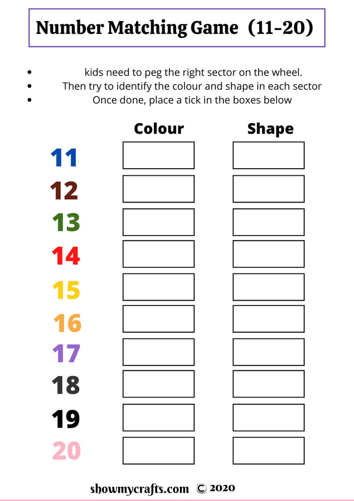 Number matching game printable. Counting worksheets 1-20. - Etsy España