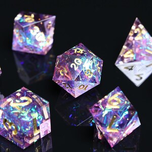 Dnd Dice Set | Sharp Edge Dice Set | Galaxy Dice | Rpg d20 | Polyhedral dice set | Handcrafted dice for Tabletop game | Purple Dice
