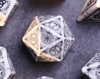 White Turquoise Gems DnD Dice Set Dungeons & Dragons Hand Carved, Role Playing Games