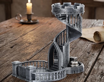 Fantasy Spiral Dice Tower with Dual Trays | Hand-Painted RPG Dice Roller for DND & Tabletop Games | High Compatibility Dice Tower Gift
