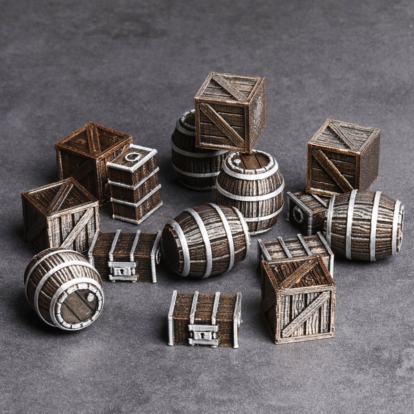 DND Chests Crates and Barrels DND Accessories for DND Miniature Terrain Dungeons and Dragons Role Playing Games