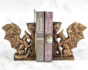 Handgeschilderde Dragon Bookend - Uniek cadeau voor fantasyliefhebbers