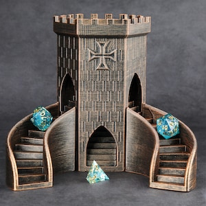 Tour de dés du château, tour de dés imprimée en 3D pour jeux de rôle Donjons et dragons Accessoires MDN Boîte à dés M&D Lancer les dés image 1