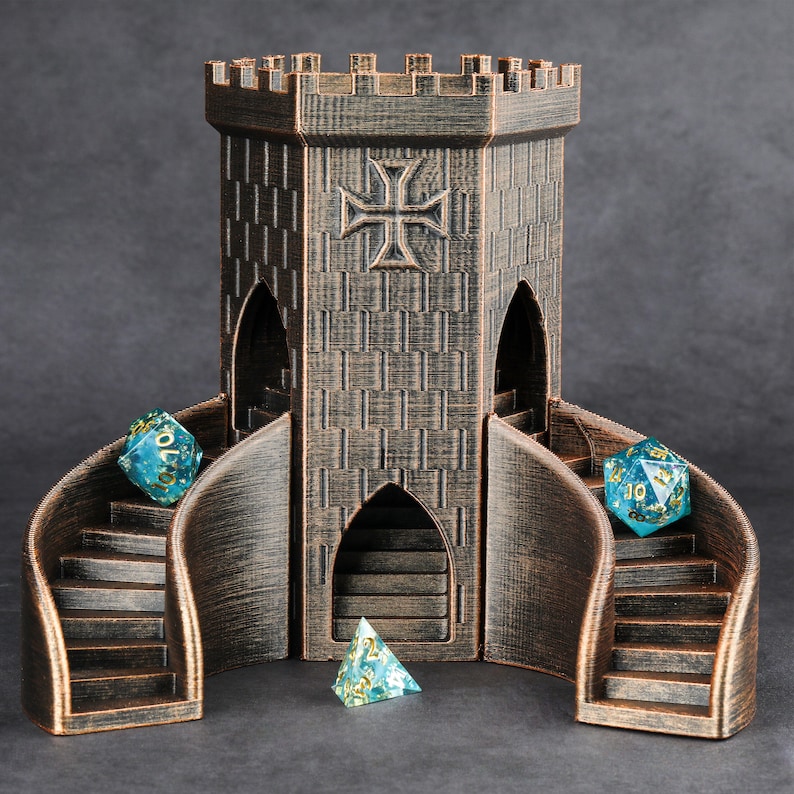 Tour de dés du château, tour de dés imprimée en 3D pour jeux de rôle Donjons et dragons Accessoires MDN Boîte à dés M&D Lancer les dés image 1