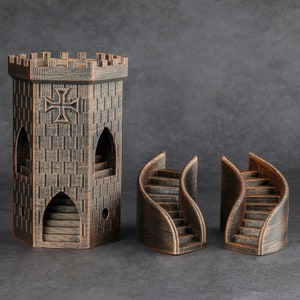 Tour de dés du château, tour de dés imprimée en 3D pour jeux de rôle Donjons et dragons Accessoires MDN Boîte à dés M&D Lancer les dés image 2