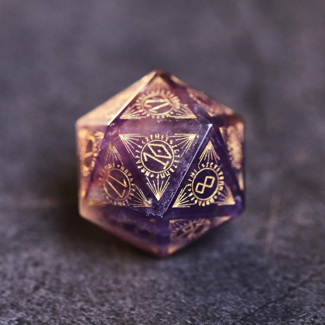 Rune DND Dice Set Gemstone Amethyst Dice Dungeons and Dragons, RPG Game