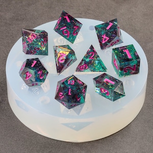 9 Piece Sharp Edge Polyhedral Dice Mold DND Dice Mold Silicone Dice Mold For Board Games Pendant Crystal D4