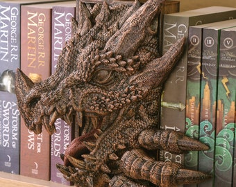 Dragon Book Nook, rekwizyty do gier fabularnych fantasy, wyjątkowe rzeźbiarskie dekoracje regałów dla miłośników książek, fanów Halloween i horrorów