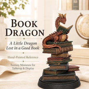Statua di drago che legge un libro, stampata in 3D, scultura artistica in resina, ornamento da scrivania.