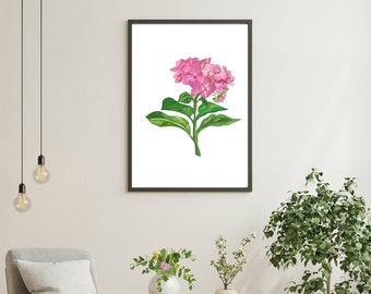 Pink Hydrangea Art Print: Floral Wall Decor (Digital Download)