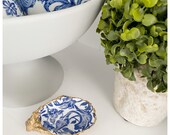Oyster Shell Ring Dish Trinket Decor Gift Idea Decoupaged Chinoiserie Blue China Coastal Hamptons Decor Shell Art