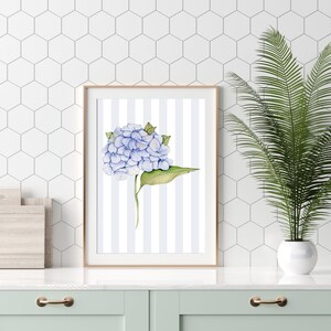 Impression d'hortensia bleu, aquarelle d'hortensia, art de fleur bleue, décor de mur de peinture d'hortensias, art de mur de chambre TÉLÉCHARGEMENT INSTANTANÉ Hamptons Art