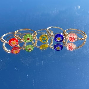 Harry Styles Inspired Milliefiori Floral Glass Bead Rings