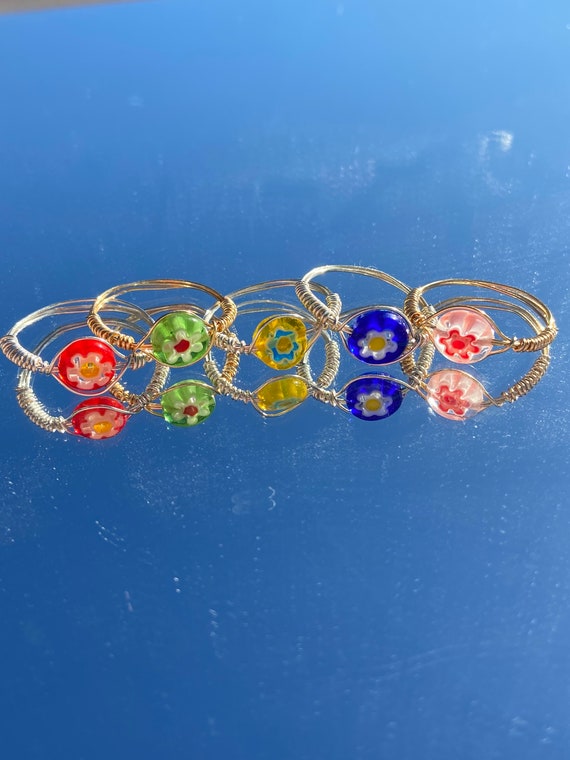 Harry Styles Inspired Milliefiori Floral Glass Bead Rings - Etsy