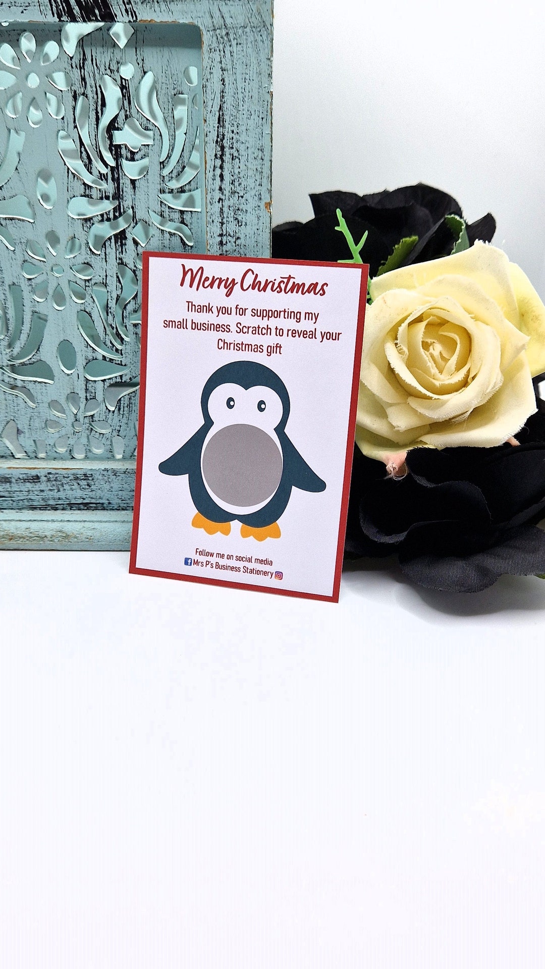 Christmas Penguin Scratch Cards, Penguin Business Thank You Scratch