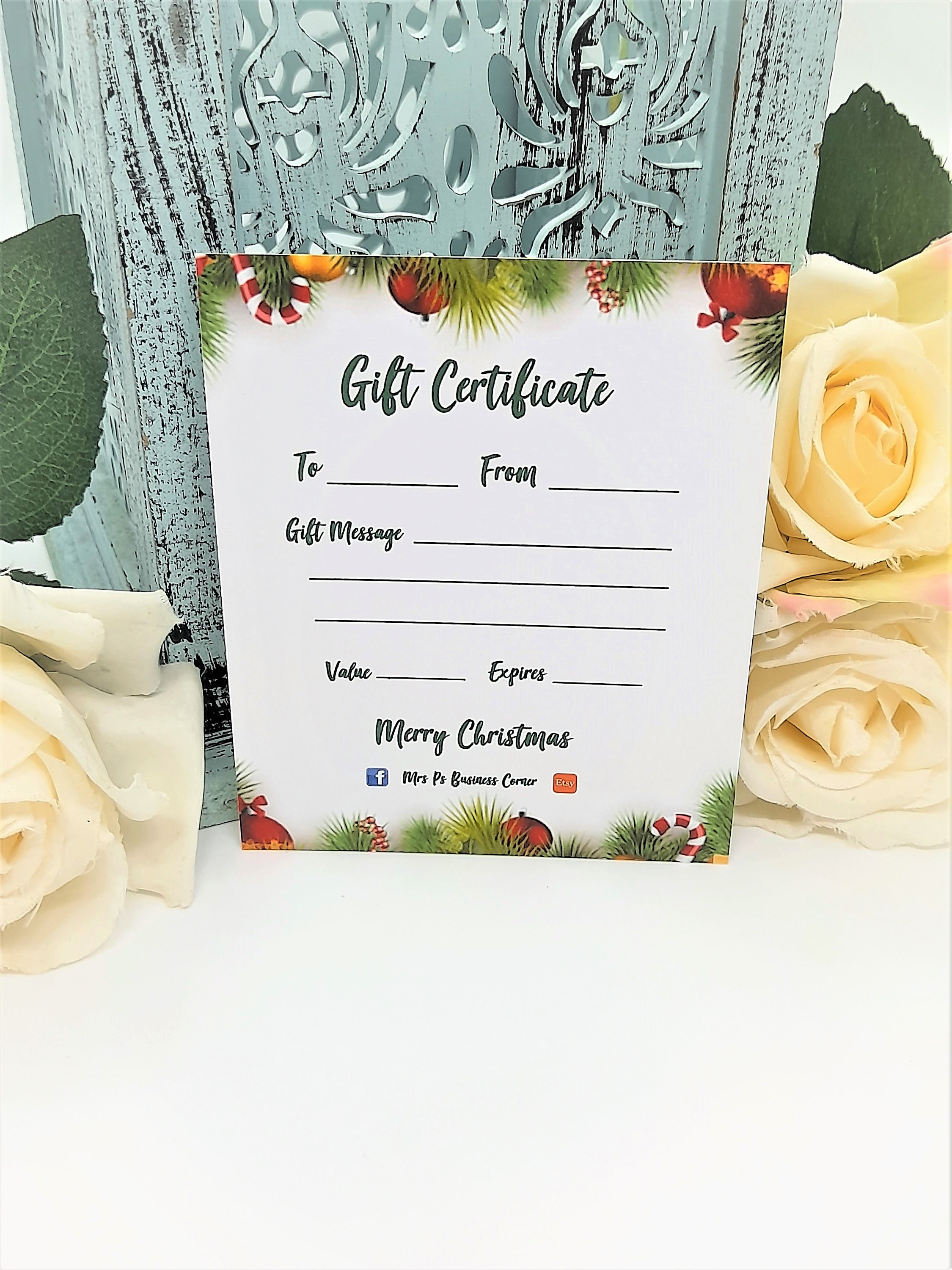 Christmas Gift Certificate Business Card Personalised Christmas Gift Certificate