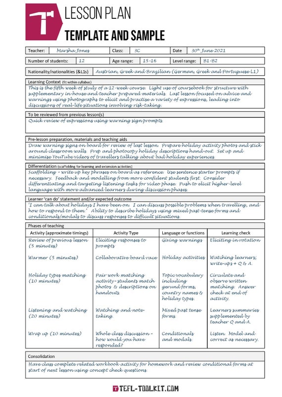 Lesson Plan | Template and Example | Lesson Planning | Downloadable
