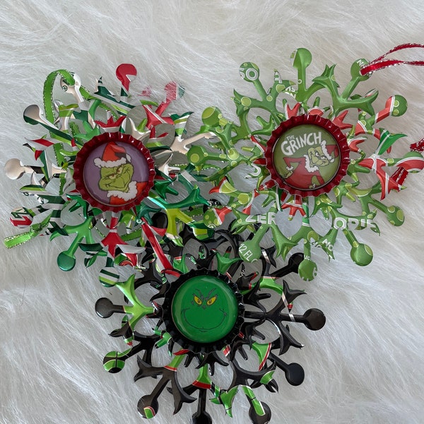 Recycled Aluminum Can Ornament - Grinch Themed