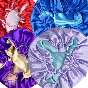 Gorro reversible de satén sedoso de doble capa para adultos. Gorro de noche para proteger el cabello.