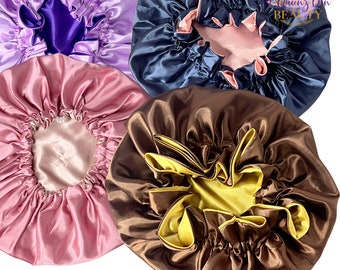 Adult Adjustable Double Layer Silky Satin Bonnet for Natural and Curly Hair_Night Hair Bonnet for Sleeping