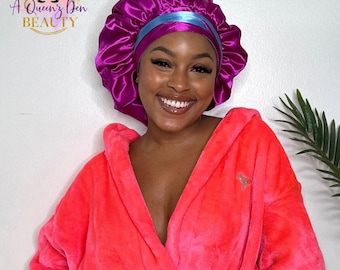 Large Double Layer Satin Hair Bonnet: Adjustable Silky Reversible Sleep Cap with Ties.