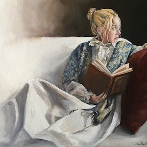 Hannah with a book is a print of a original painting, 20x16”