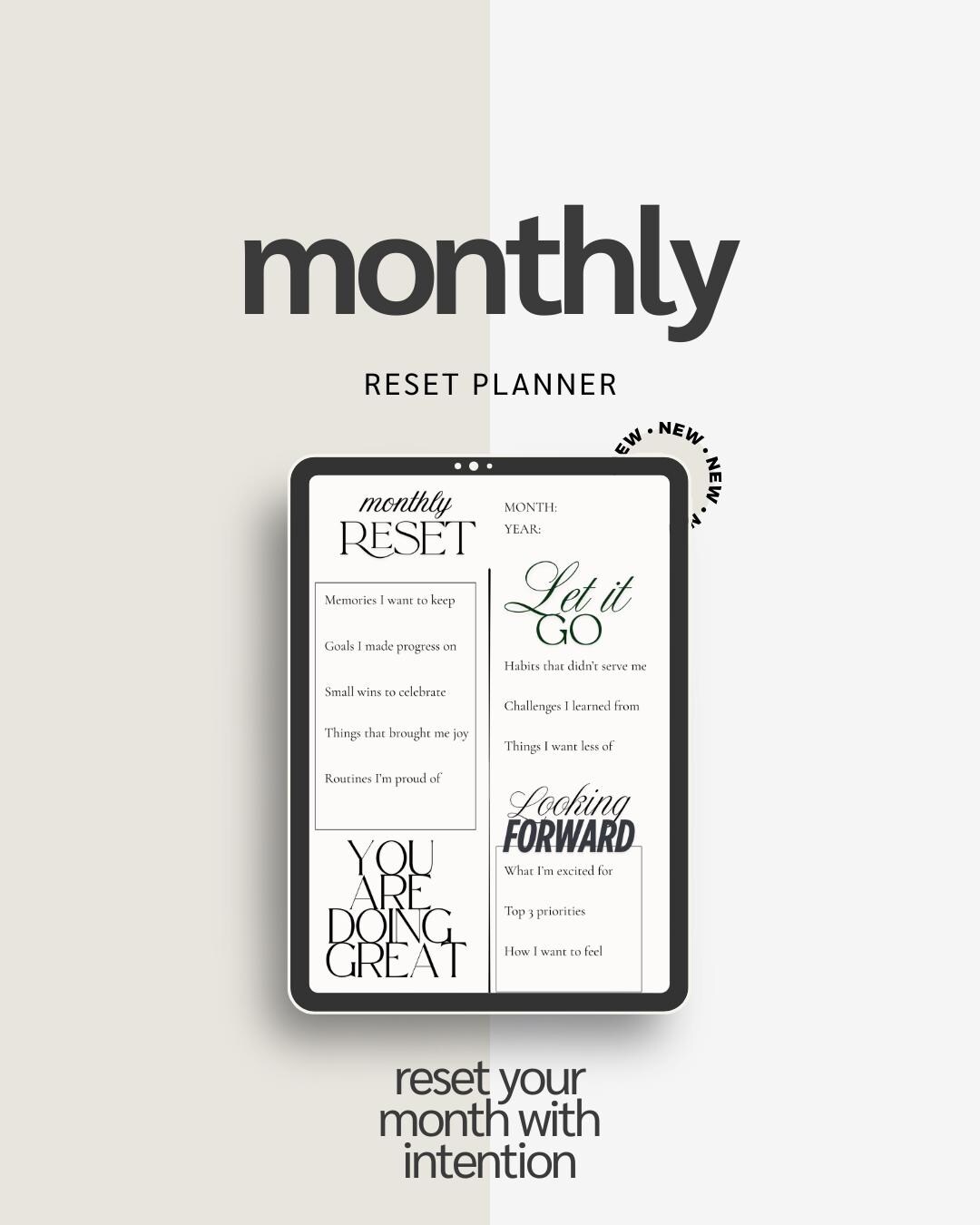 Monthly Reset Planner Printable | Minimalist Month Planner, Intentions ...