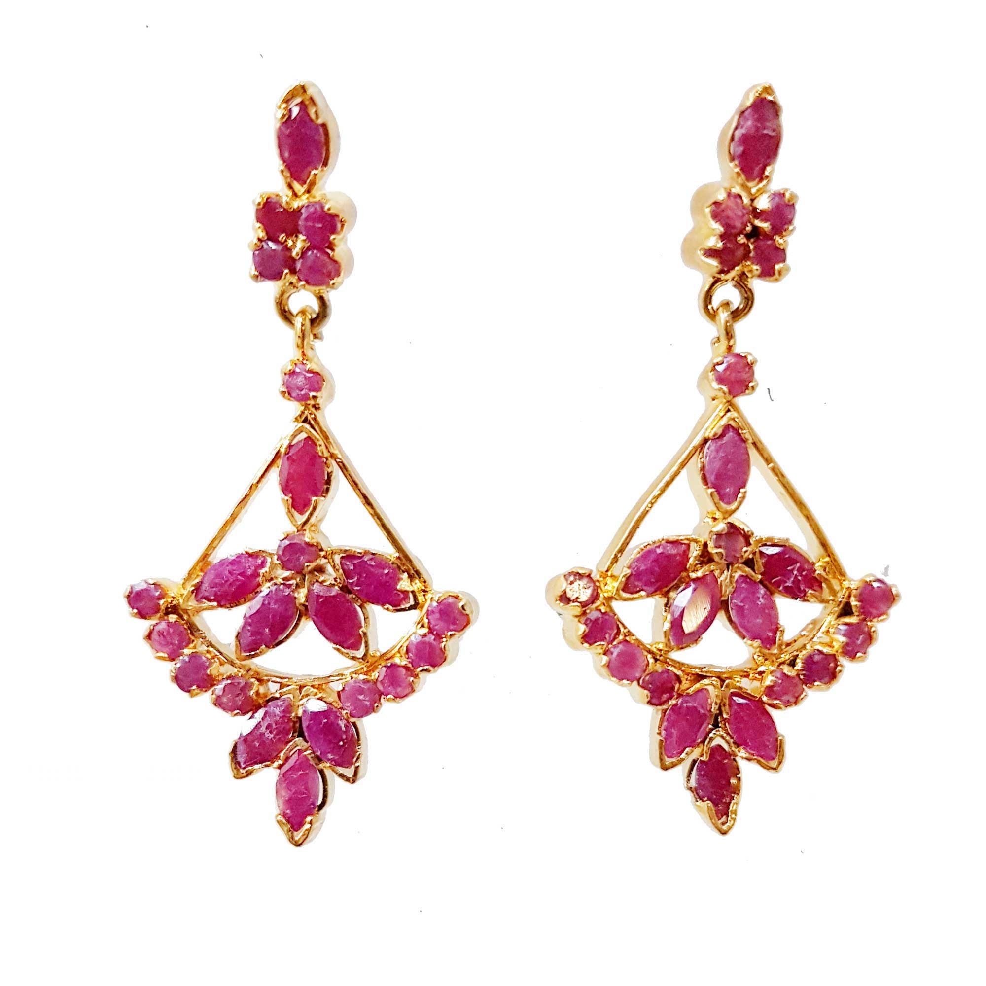 Ruby Necklace And Earrings Set-925 Sterling Silver-Gold Coated | Etsy