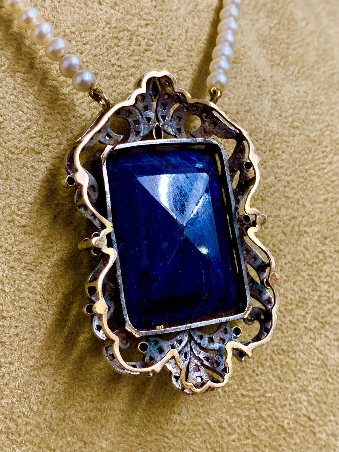Pearl And Blue Sapphire NecklaceMade In 925 Sterling Silver Etsy