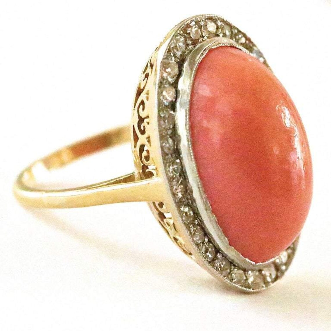 Natural Red Coral Ring9k Gold RingStudded With Ascent Etsy