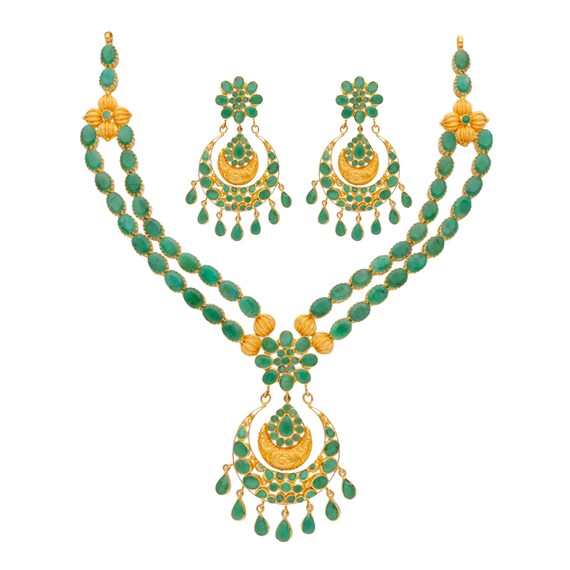 Emerald Necklace Earrings Set925 Sterling SilverGold Etsy