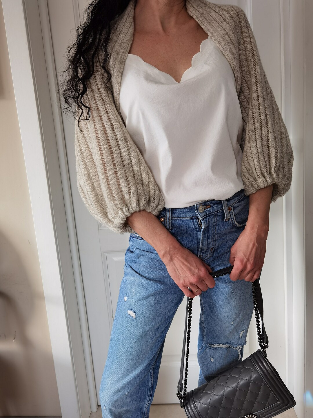 Knitted Wool Bolero Shrug White Wedding Bolero Handmade Chunky