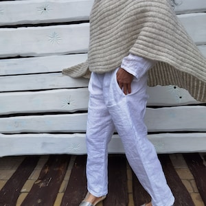 Wool shawl Knitted poncho Elegant shawl Wrap for Women Woolen shawl Knit wrap Off white shawl Handmade Wool cape Chunky image 6