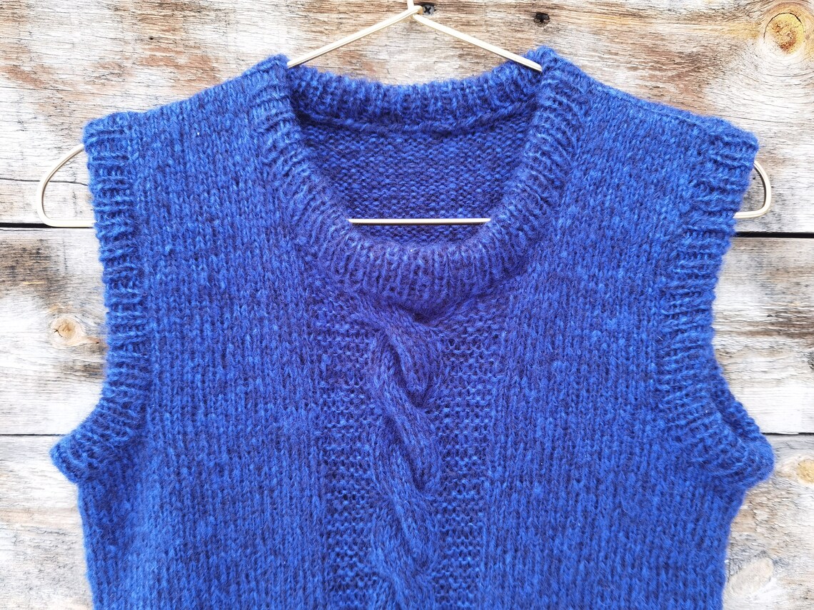 Wool Vest Handmade Knitted Vest Mohair Vest Vest Royal Etsy