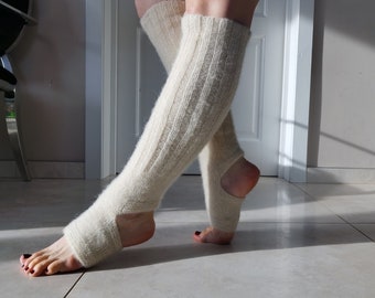 Zehenlose Yoga-Socken | Elfenbeinweiß | Yoga-Socken stricken | Yogasocken | Yoga-Kleidung | Zehenlose Socken | Yoga-Geschenk | Beinwärmer