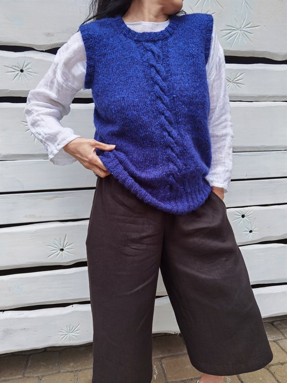 Wool Vest Handmade Knitted Vest Mohair Vest Vest Royal | Etsy