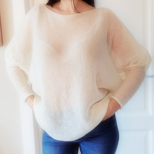Mohair trui | Bruids witte trui | Witte pullover | Gebreide Mohair Trui | Bruids haalt zijn schouders op | Bruidsmeisje chique trui | Witte jumper