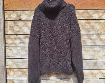 Wolle schwarzer Pullover | Unisex Pullover | Gestrickte weiche Pullover | Handgemachte Pullover |  Winterpullover | Strickpullover | Warmer Pullover