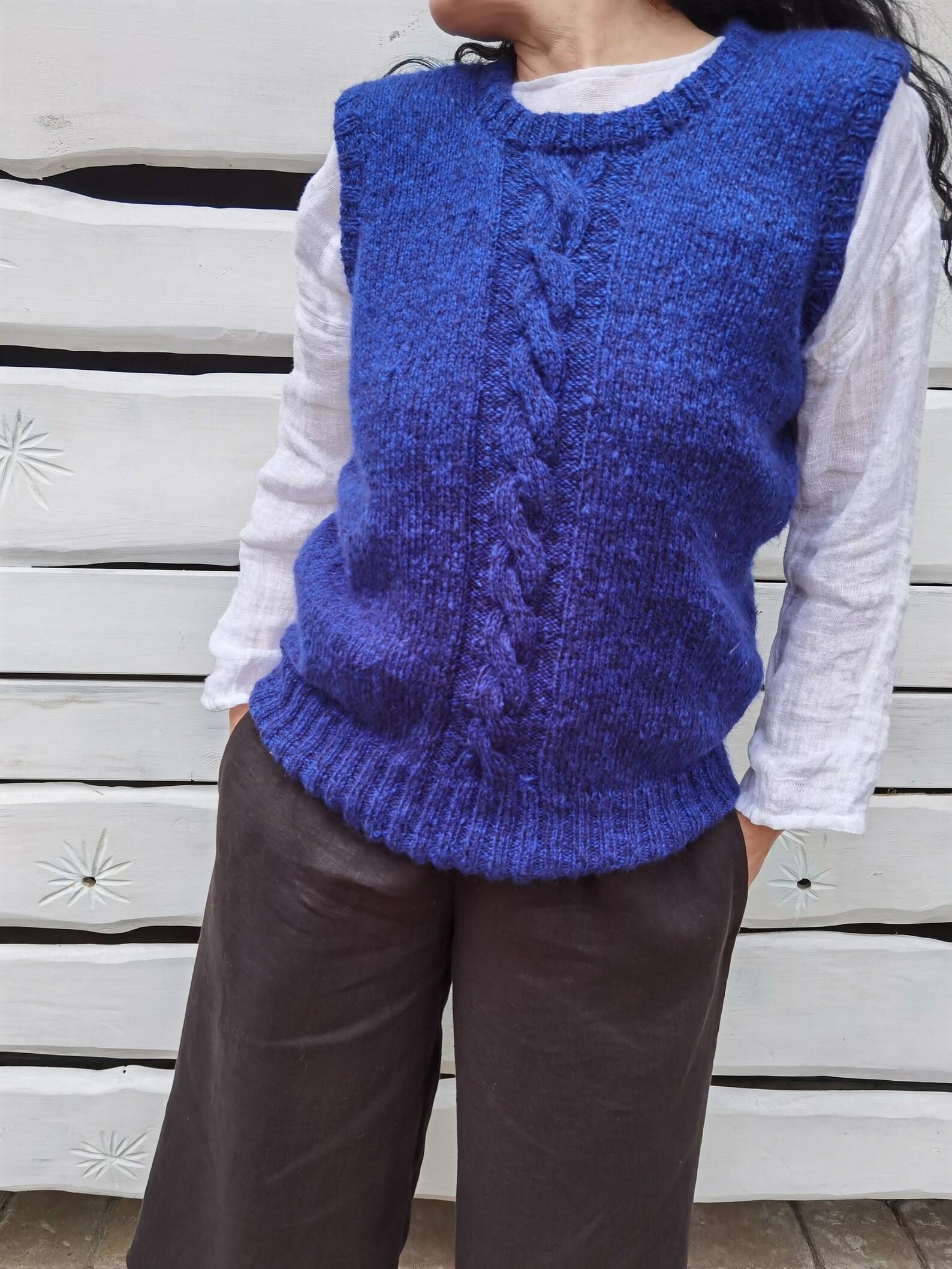 Wool Vest Handmade Knitted Vest Mohair Vest Vest Royal Etsy