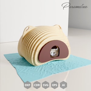Diseño paramétrico Cathouse Pet House SVG Plantilla Archivos DXF para enrutamiento CNC Corte por láser Descarga digital