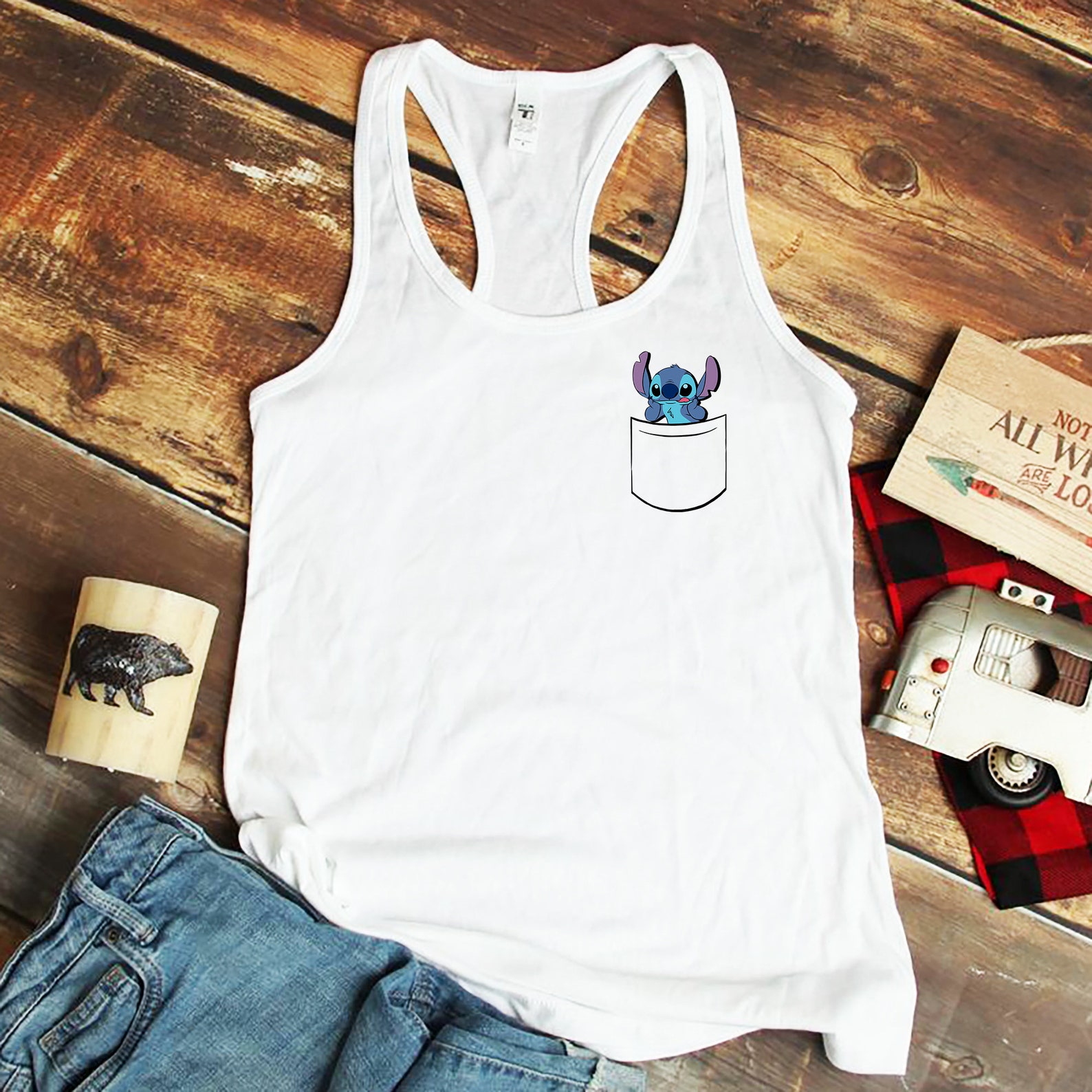 Stitch tank top Stitch In a Pocket tank Lilo And Stitch Etsy