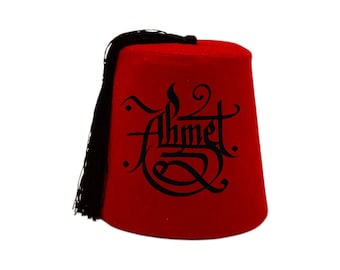 PERSONALIZED Fez, Tarboosh Red Hat with Custom Turkish-style Calligraphy Handwriting