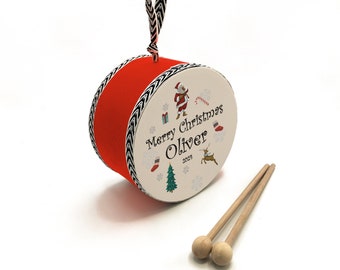 Personalized Christmas Kid Drum | Custom New Year Toy Insturment | Name Written Mini Rthym / Percussion Child's Play for Children | 2024