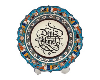 Hand-made Ceramic Plate with Custom Calligraphy Handwriting