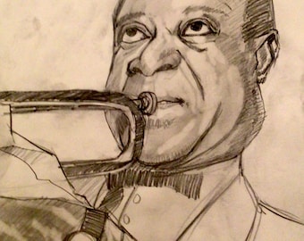 Louis Armstrong graphite on paper wall decor