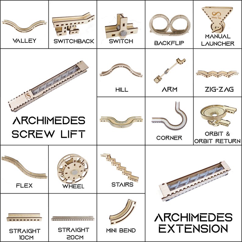 Farraday Edition Infinity Trax Modular Wooden Marble Run Laser