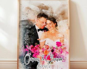 Portrait de couple aquarelle à partir d'une photo, cadeau d'anniversaire de mariage personnalisé pour femme mari et parents, cadeau de fiançailles pour un ami, cadeau pour elle