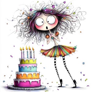 15 cliparts lunatique et original de gâteau d'anniversaire de fille, journalisation indésirable de JPG, aquarelle, scrapbooking, fabrication de cartes