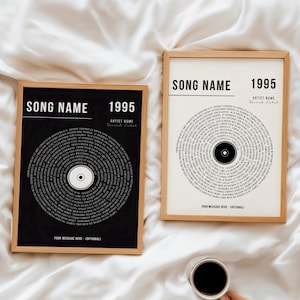 Stampa di testi di canzoni in vinile personalizzati, poster musicale personalizzato, regalo musicale personalizzabile, regalo musicale, regalo di anniversario, poster di canzoni incorniciato da parete